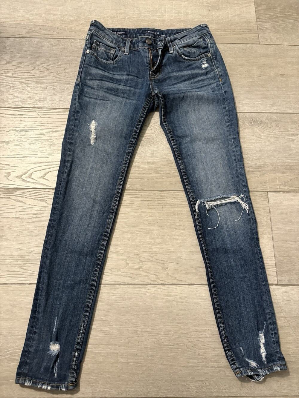 Vigoss The Thompson Tomboy Jeans Distressed Skinny Slim Blue 24W 26L